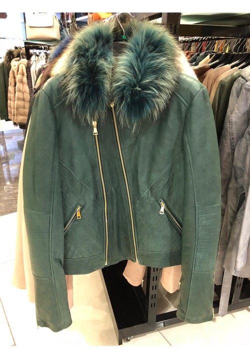 Dámska kožená bunda s kožušinou Luna verde